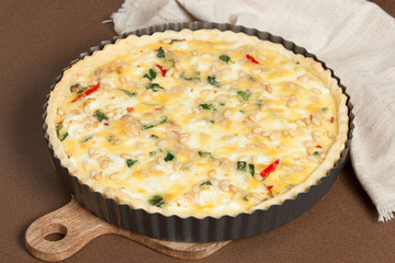 Home Baked Quiche With Spinach, Bell Pepper, Feta Cheese.