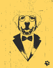 Portrait of Labrador  in suit, hand-drawn illustration, vector
