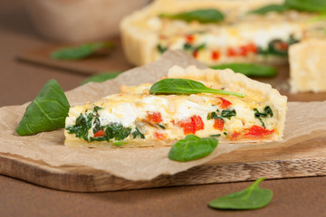 Home Baked Quiche With Spinach, Bell Pepper, Feta Cheese.
