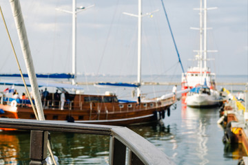 view of the sea bay from the bow of the ship