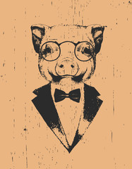 Portrait of Piggy in suit, hand-drawn illustration