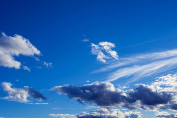 Beautiful clouds with blue sky background. Nature, weather and sun