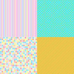 Set of seamless colored patterns. Pretty bright colors. Abstract geometric wallpaper of the surface. Striped backgrounds. Prints for polygraphy, posters, flyers, t-shirts and textiles. Doodle for work