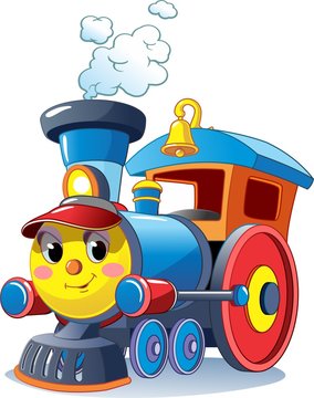 Funny multicolored locomotive, train. Toy train. Vector illustration