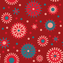 Bright reddish ornate circle vector pattern, seamless repeat. Trendy geometric style. Great for apparel design, backgrounds, scrapbooking, gift wrapping, cards and other paper products. 