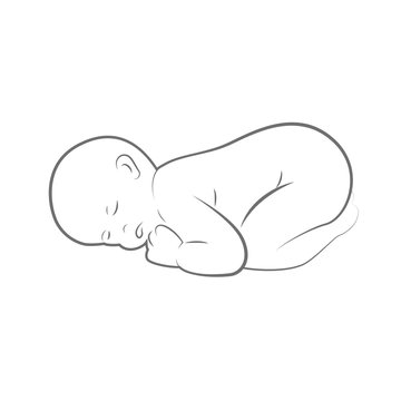 new born baby is sleeping line drawing outlline