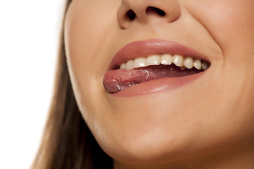 Naklejka premium Close up shot of beautiful woman lips
