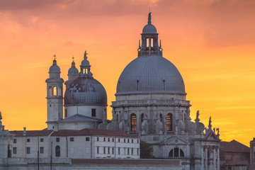 Fototapeta na wymiar Basilica Santa Maria della salute and sunset sky, Venice