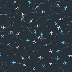 travel around the world airplane routes seamless pattern