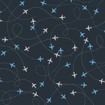 Travel Around The World Airplane Routes Seamless Pattern