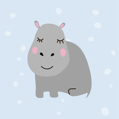 vector color grey smiling hippo animal simple scandinavian style  wreath childish for your paper textile design