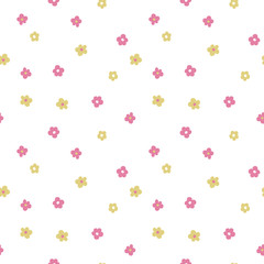 Fototapeta na wymiar vector color pink yellow simple flower seamless repeating pattern childish doodle pattern for your design