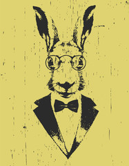 Portrait of Hare in suit, hand-drawn illustration
