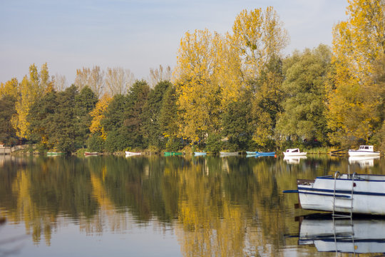 Masurian lake in autumn in Poland
