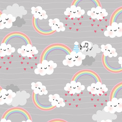 cute cartoon face cloud vector seamless pattern