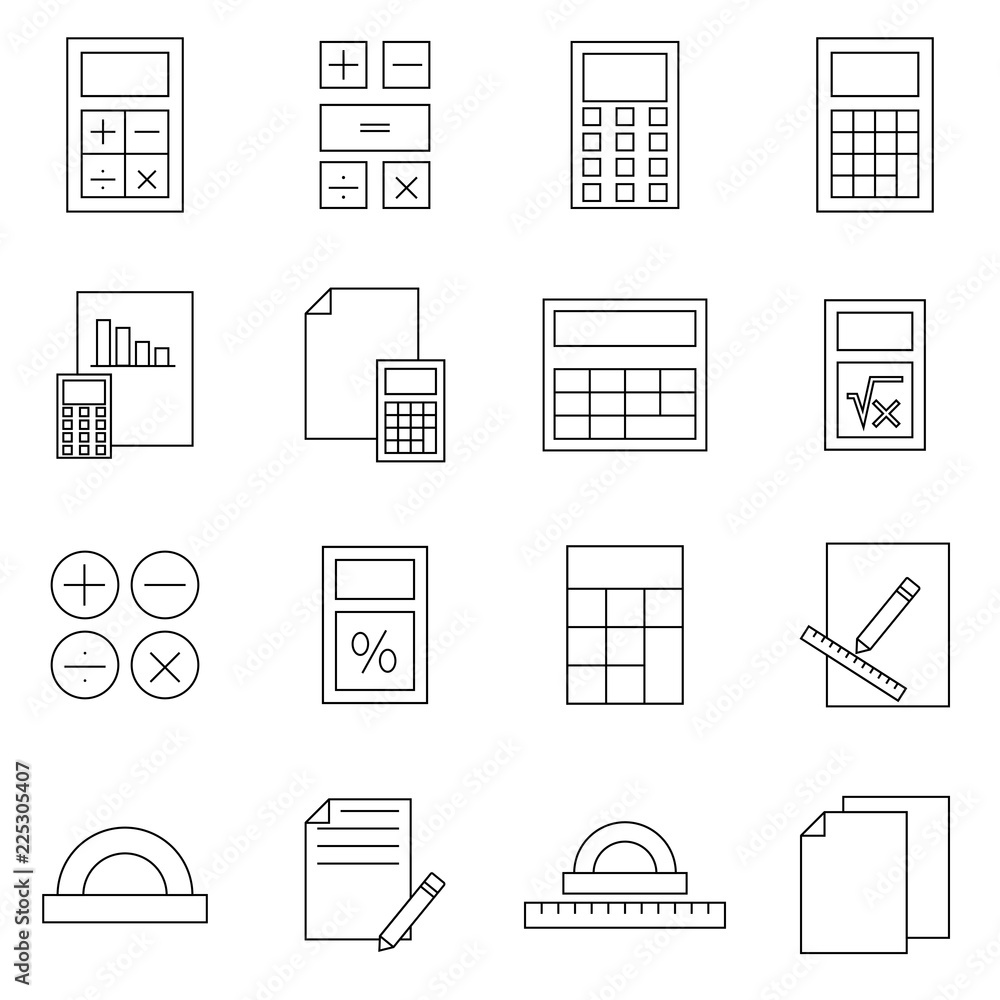 Aufkleber simple set of calculation related vector line icons. thin line vector icons for website design and d