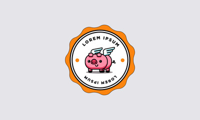Cute Pig Badge With Wings Illustration 
