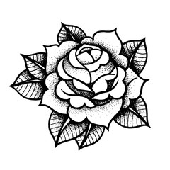 Obraz premium Tatuaż róży kwiat. Sztuka ilustracji wektorowych Izolowany wektor