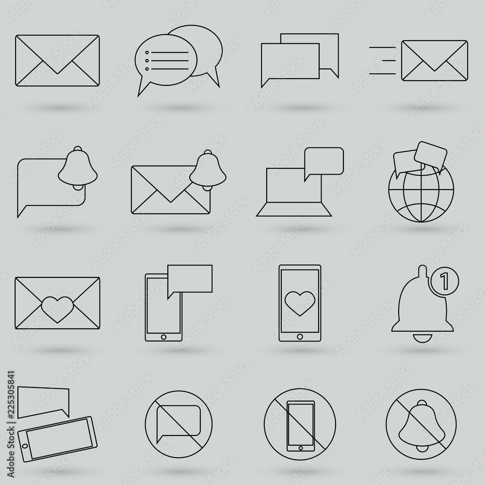 Poster message and speech bubble vector line icons. thin line vector icons for website design and developme