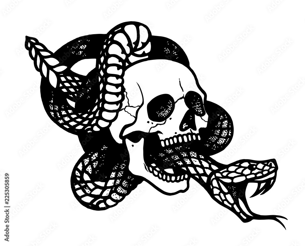 Canvas Prints Tattoo with skull and snake.Isolated vector illustration.