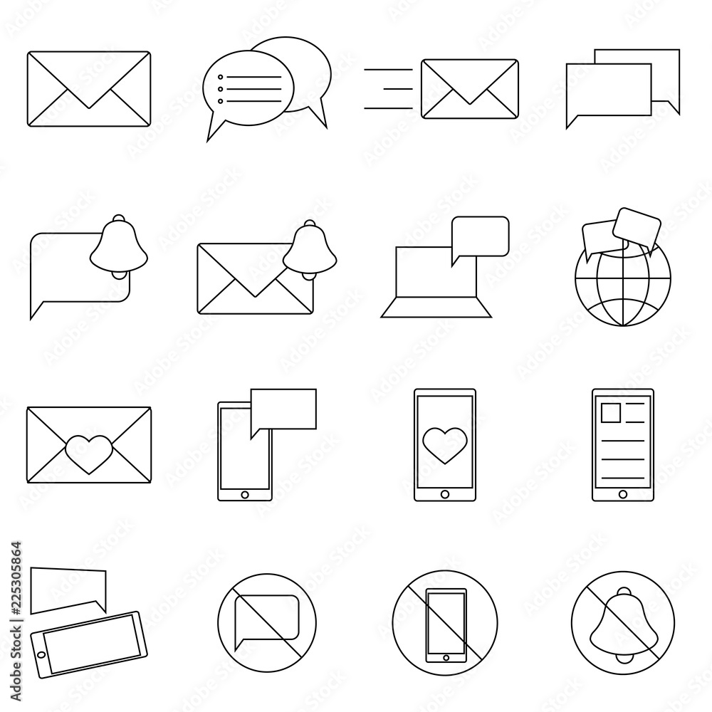 Poster message and speech bubble vector line icons. thin line vector icons for website design and developme