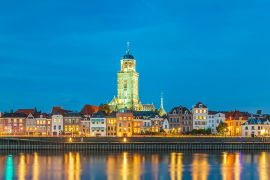 The Dutch city of Deventer in Overijssel with the river IJssel in front