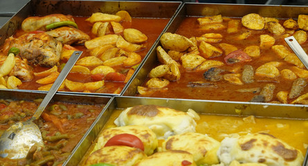 Display on the hot plate in a self-service restaurant in Turkey.