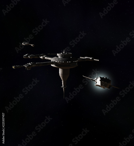"Interstellar Spaceship Leaving a Deep-Space Space Station - science fiction illustration" Stock photo and royalty-free images on Fotolia.com - Pic 225307457