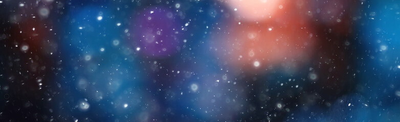 city lights snow glow background blurred / cityscape blurred bokeh, snowy weather seasonal background winter December