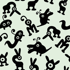 seamless background with monsters and aliens