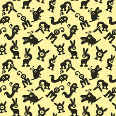 seamless background with monsters and aliens beige