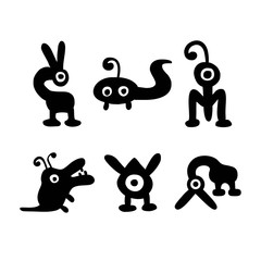 Obraz premium vector hand drawn monsters black monochrome