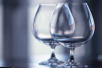 empty wine glasses restaurant interior serving / beautifully served glass wine glasses