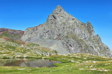 Anayet peak and Anayet lake in Spanish Pyrenees, Spain.