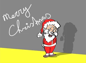 Foto op Plexiglas Volledige gekleurde illustratie van kerstman tegen een kleurige achtergrond. Leuk voor een kerstkaart. Grappige cartoon stijl - ingekleurde lijntekening.  © emieldelange