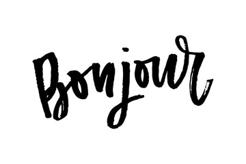 slogan Bonjour phrase graphic vector Print Fashion lettering calligraphy © 1emonkey