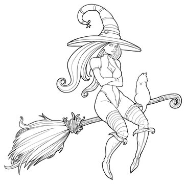 Sexy witch flying on a broomstick