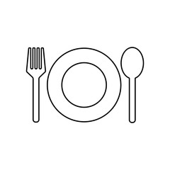 Plate with cutlery line icon for web, mobile and infographics. Vector dark grey icon isolated on light grey background.