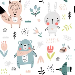 Wall murals Out of Nature Cute forest animals seamless pattern