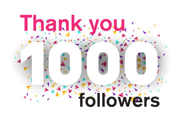 1000 followers card for celebrating many followers in social networks.
