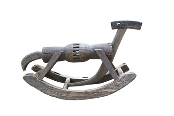 wooden rocking horse isolated on white background with clipping path