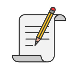 Paper scroll with text and pencil color icon