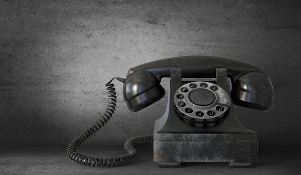 Retro black telephone  in front gradient background