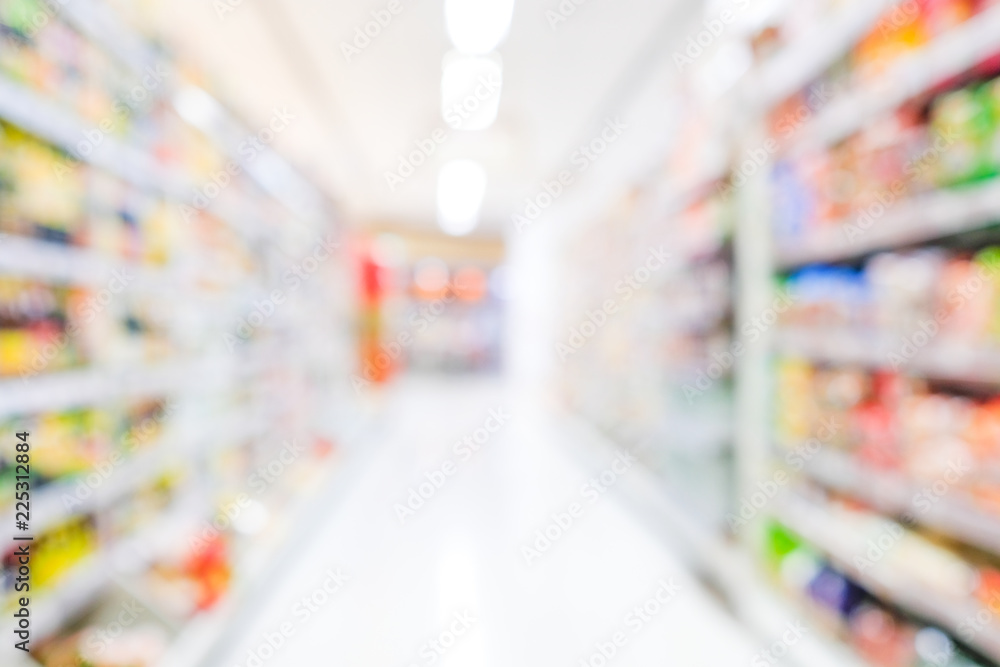 Wall mural Blurred background, blur grocery supermarket at shopping mall background, business concept