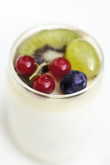 Vanilla yogurt and various fresh fruits