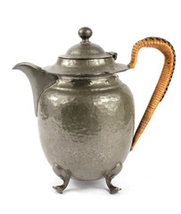 Quirky Vintage Antique Silver Kettle Teapot on White Background