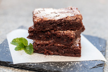 fresh homemade fudgy chocolate brownie / hausgemachter brownie