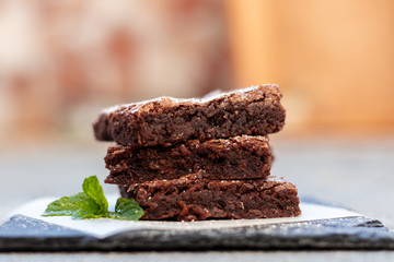 fresh homemade fudgy chocolate brownie / hausgemachter brownie