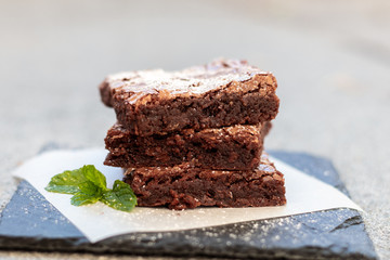 fresh homemade fudgy chocolate brownie / hausgemachter brownie
