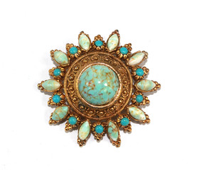 Vintage Necklace Brooch Antique Jewellery on White Background